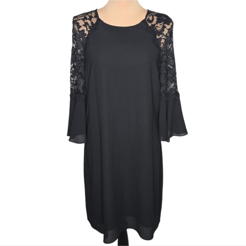 Belle Badgley Mischka‎ Mabel Dress Black Lace Bell Sleeves Size 10 NWT